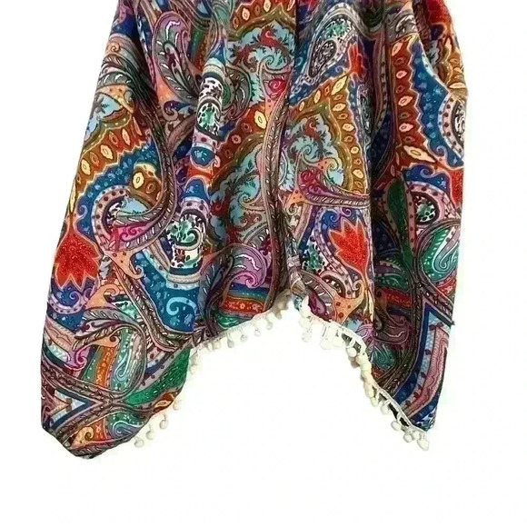 Love Blossom Boho Festival Split Hem Open Back Flowy Mini Pom Pom Top Size L - Picture 5 of 8